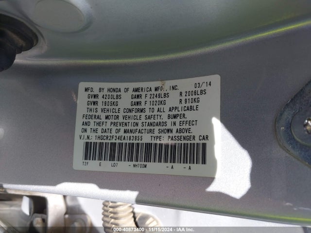 Honda ACCORD LX 2014 1HGCR2F34EA183955 Image 9
