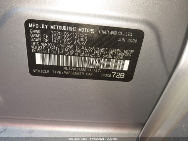 ML32AUHJ3RH017371 Mitsubishi Mirage Es/le
