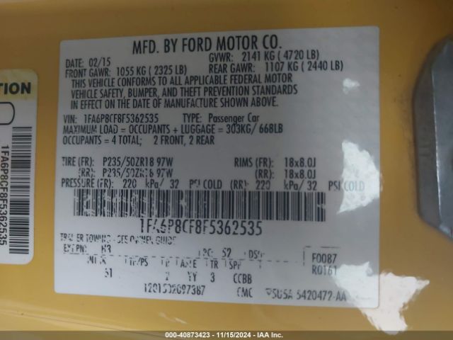1FA6P8CF8F5362535 Ford Mustang Gt Premium