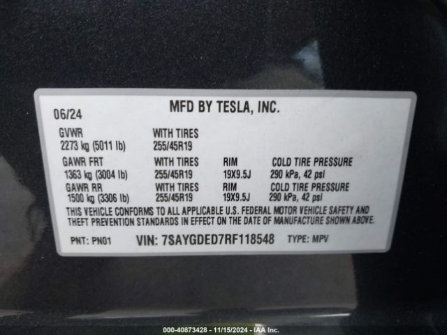 7SAYGDED7RF118548 Tesla Model Y Long Range Dual Motor All-wheel Drive/rwd