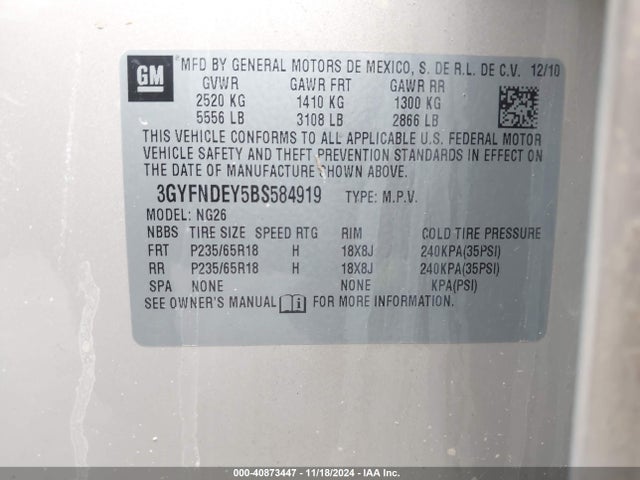 2011 CADILLAC SRX 3GYFNDEY5BS584919 Photo 8