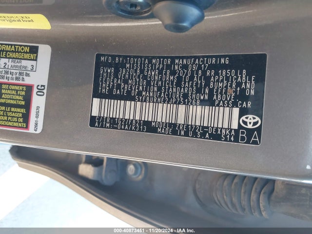 Toyota COROLLA LE 2018 5YFBURHE2JP751268 Image 9