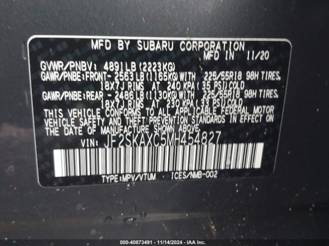 JF2SKAXC5MH454827 Subaru Forester Touring