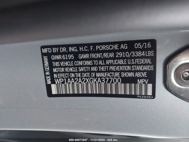 WP1AA2A2XGKA37700 Porsche Cayenne