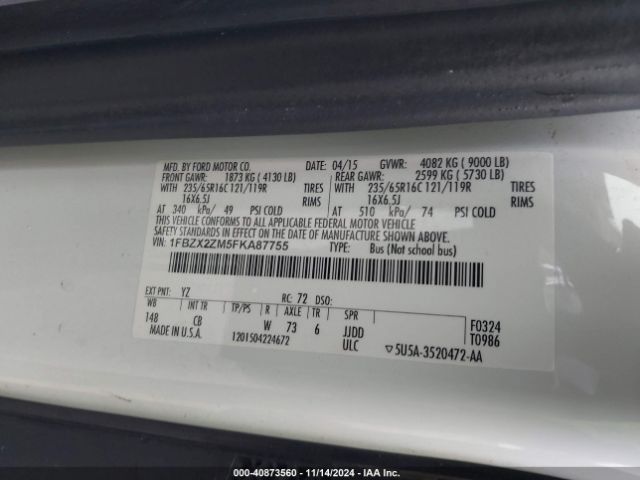1FBZX2ZM5FKA87755 Ford Transit-350 Xlt