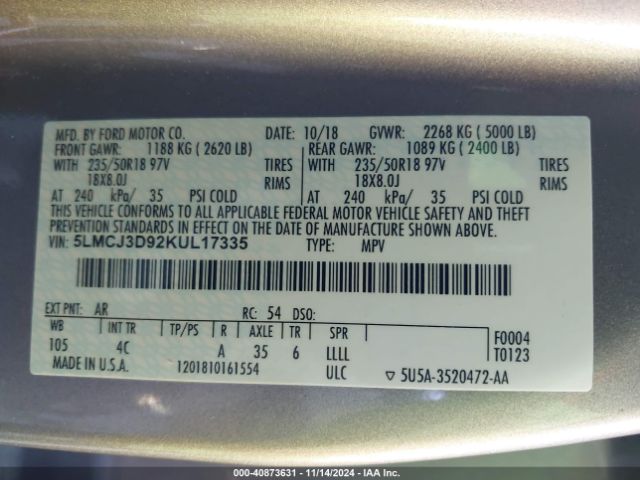 5LMCJ3D92KUL17335 Lincoln Mkc Reserve
