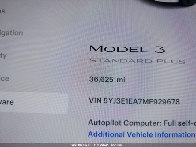 5YJ3E1EA7MF929678 Tesla Model 3 Standard Range Plus Rear-wheel Drive