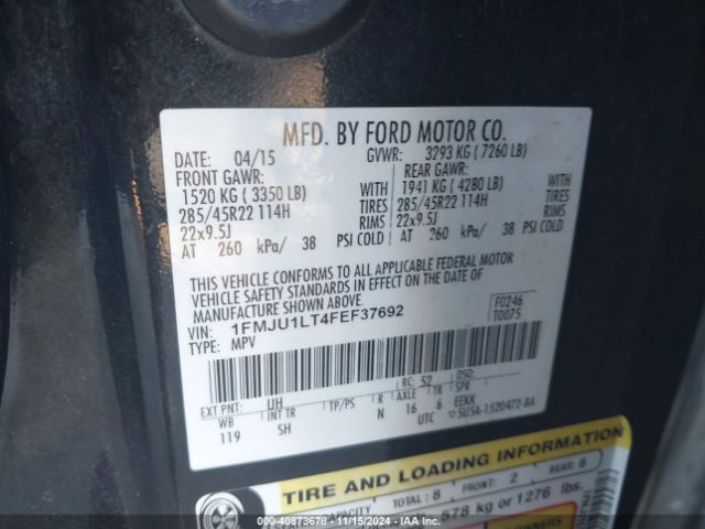 1FMJU1LT4FEF37692 Ford Expedition Platinum