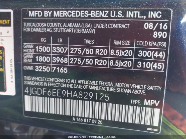 4JGDF6EE9HA829125 Mercedes-Benz Gls 450 4matic