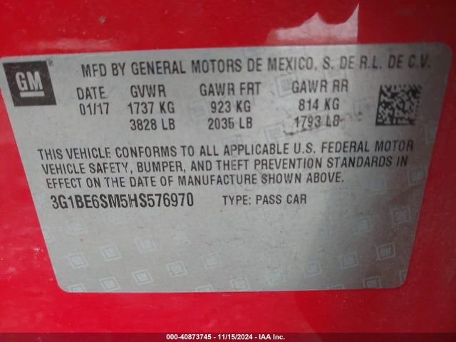 Chevrolet Cruze Lt Auto 2017 3G1BE6SM5HS576970 Image 9