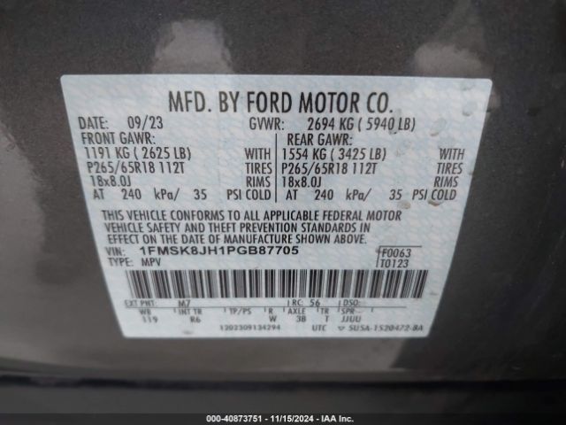 1FMSK8JH1PGB87705 Ford Explorer Timberline