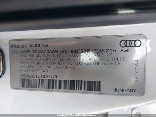 WAUGUGFF2H1032779 Audi A3 2.0t Premium