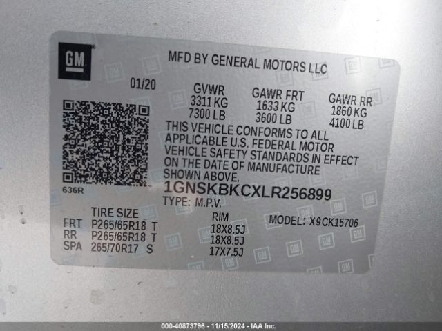 1GNSKBKCXLR256899 Chevrolet Tahoe 4wd Lt