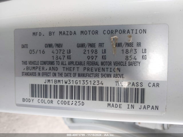 JM1BM1W31G1351234 Mazda Mazda3 S Touring