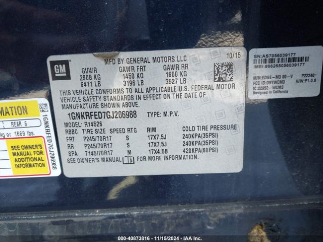 1GNKRFED7GJ206988 Chevrolet Traverse Ls