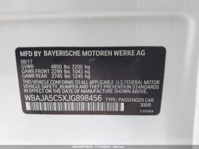 WBAJA5C5XJG898456 BMW 530I