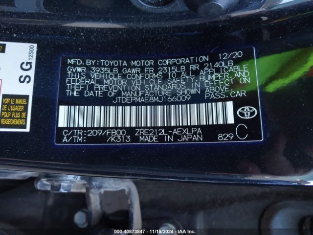 JTDEPMAE8MJ166009 Toyota COROLLA LE