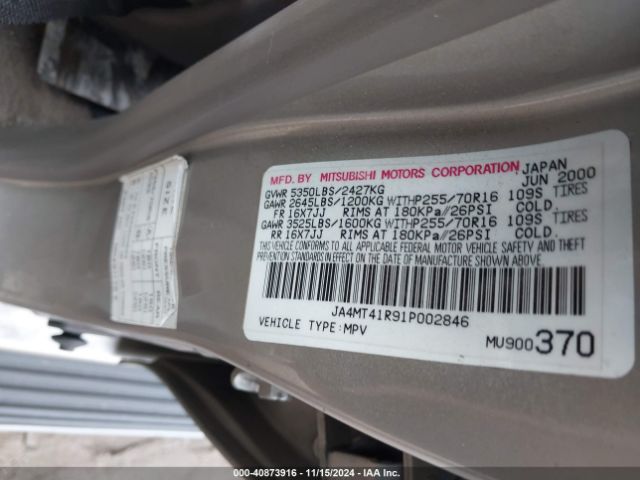 2001 MITSUBISHI MONTERO SPORT JA4MT41R91P002846 Photo 8