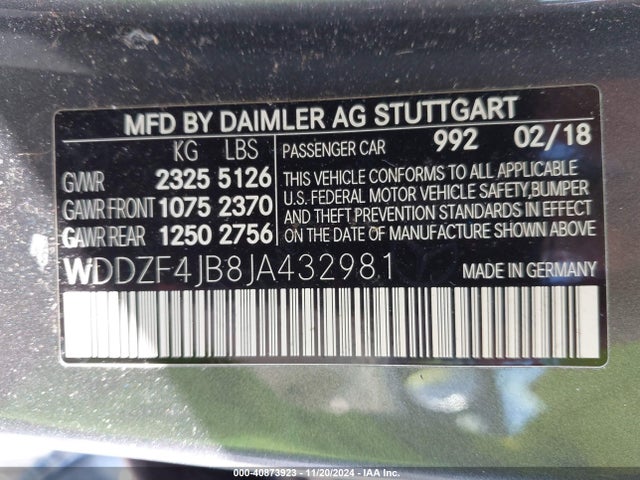 WDDZF4JB8JA432981 Mercedes-Benz E 300