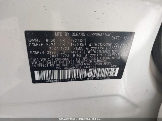 4S4WMARD9L3440663 Subaru Ascent Touring