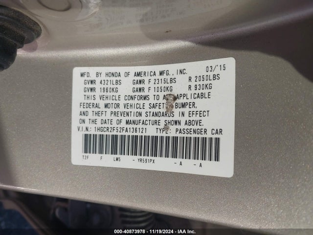 Honda Accord Sport 2015 1HGCR2F52FA136121 Image 9