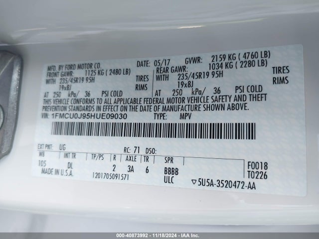 Ford Escape Titanium 2017 1FMCU0J95HUE09030 Image 9