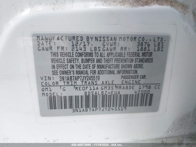 3N1AB7AP7JY245519 Nissan SENTRA S