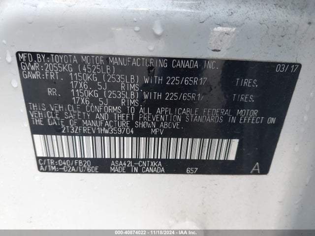 Toyota RAV4 LE 2017 2T3ZFREV1HW359704 Image 9