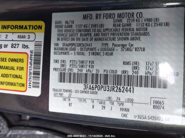 3FA6P0PU3JR262441 Ford Fusion Energi Se Luxury