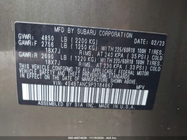 4S4BTANC9P3184867 Subaru Outback Limited
