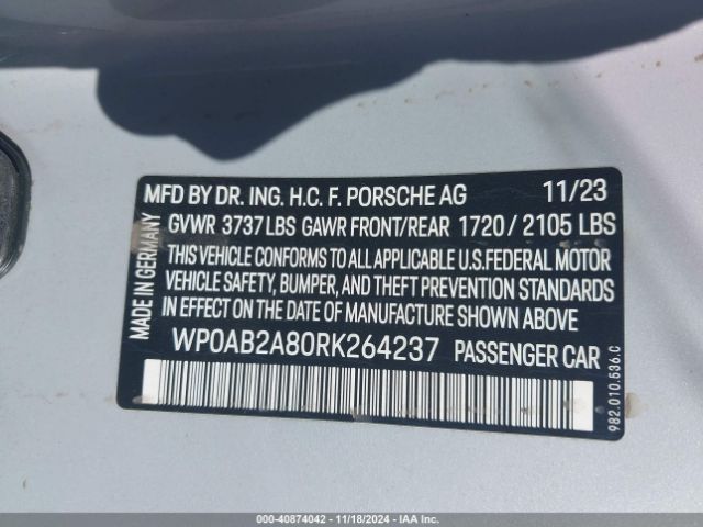 WP0AB2A80RK264237 Porsche 718 Cayman S