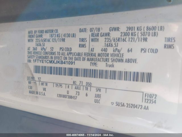 1FTYE1CMXJKB41091 Ford Transit-150