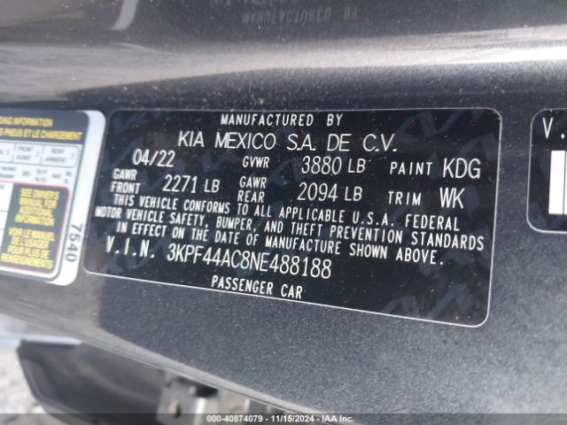 3KPF44AC8NE488188 KIA Forte Gt Manual