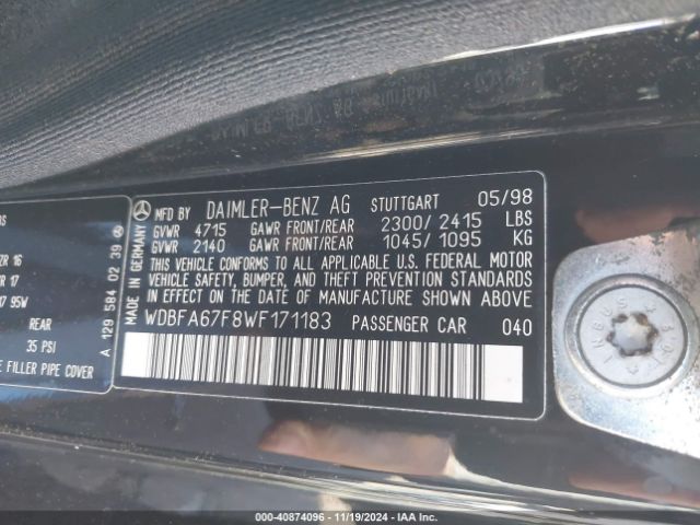 1998 MERCEDES-BENZ SL 500 WDBFA67F8WF171183 Photo 8