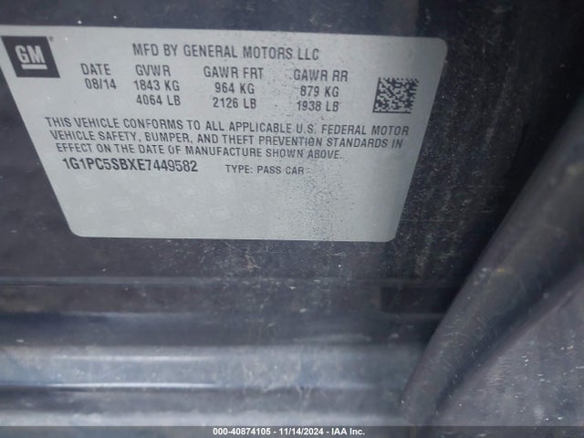 1G1PC5SBXE7449582 Chevrolet Cruze 1lt Auto