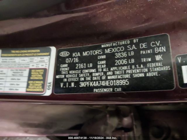 3KPFK4A74HE018995 KIA FORTE LX