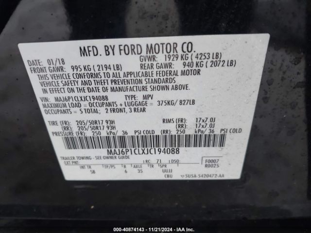 MAJ6P1CLXJC194088 Ford Ecosport Ses