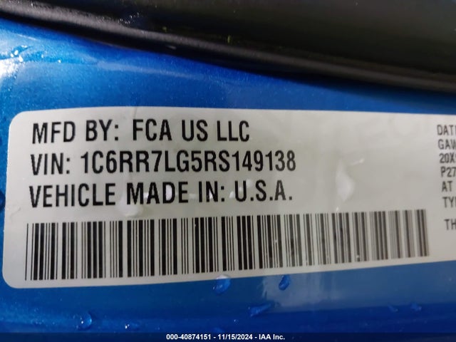 1C6RR7LG5RS149138 RAM 1500 Classic Warlock  4x4 5'7 Box