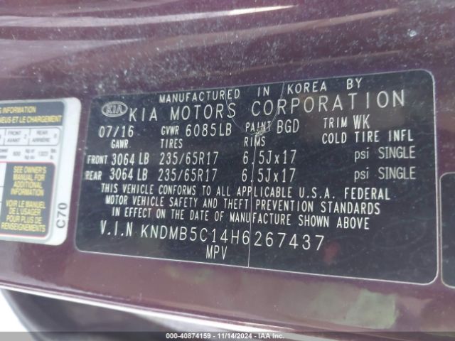 KNDMB5C14H6267437 KIA SEDONA LX