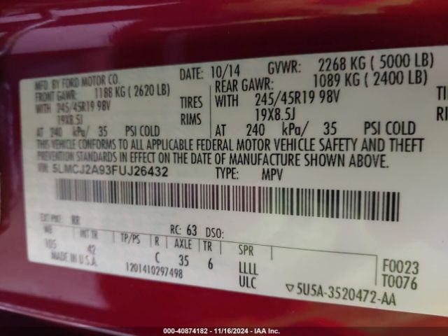 5LMCJ2A93FUJ26432 Lincoln MKC