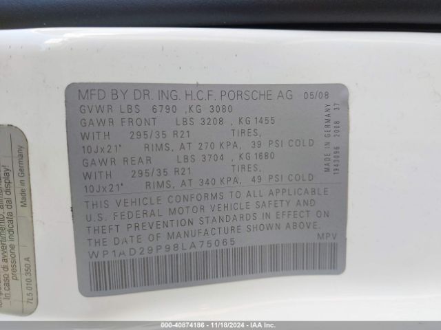 2008 PORSCHE CAYENNE WP1AD29P98LA75065 Photo 8