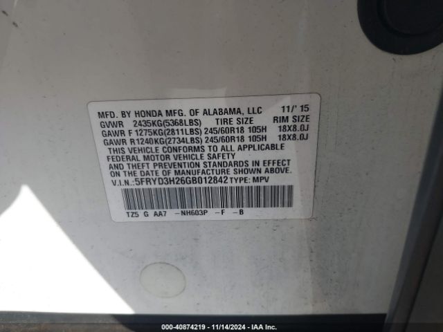 5FRYD3H26GB012842 Acura j35y5