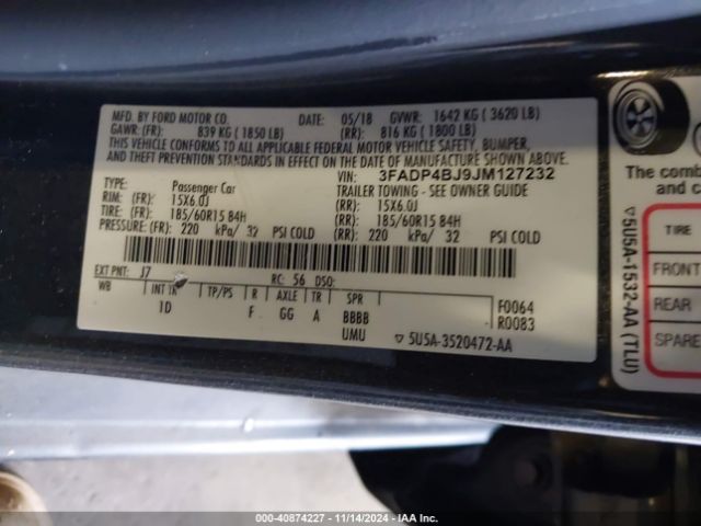 3FADP4BJ9JM127232 Ford FIESTA SE