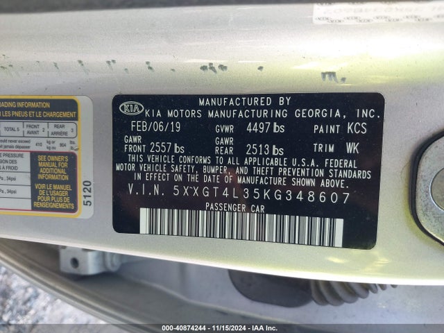 KIA Optima Lx 2019 5XXGT4L35KG348607 Image 9