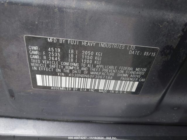 4S3BNBN60F3067188 Subaru Legacy 2.5i Limited