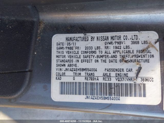 2011 NISSAN 370Z JN1AZ4EH5BM554004 Photo 8