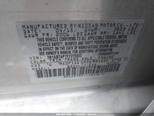 3N1AB7AP7FY275692 Nissan SENTRA S