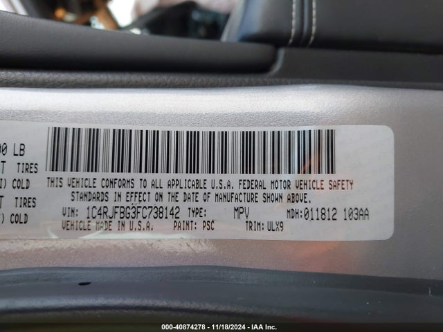 Jeep Grand Cherokee Limited 2015 1C4RJFBG3FC738142 Image 9
