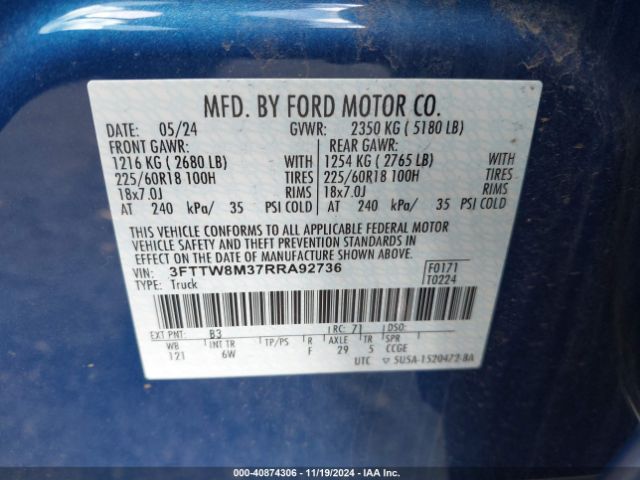 3FTTW8M37RRA92736 Ford Maverick Lariat