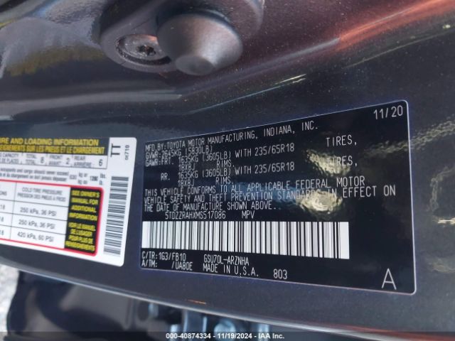 5TDZZRAHXMS517086 Toyota Highlander Le